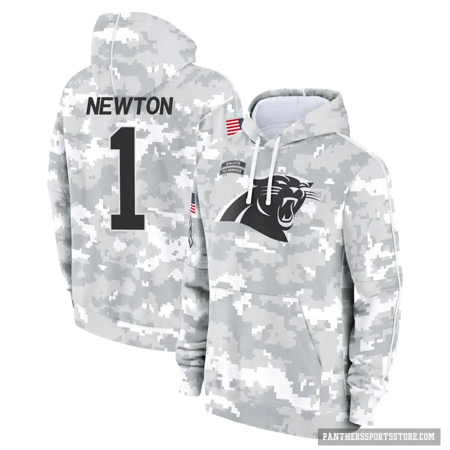 Men's ＃1 Cam Newton Carolina Panthers Arctic Camo 2024 Salute to Service Club Fleece Pullover Hoodie