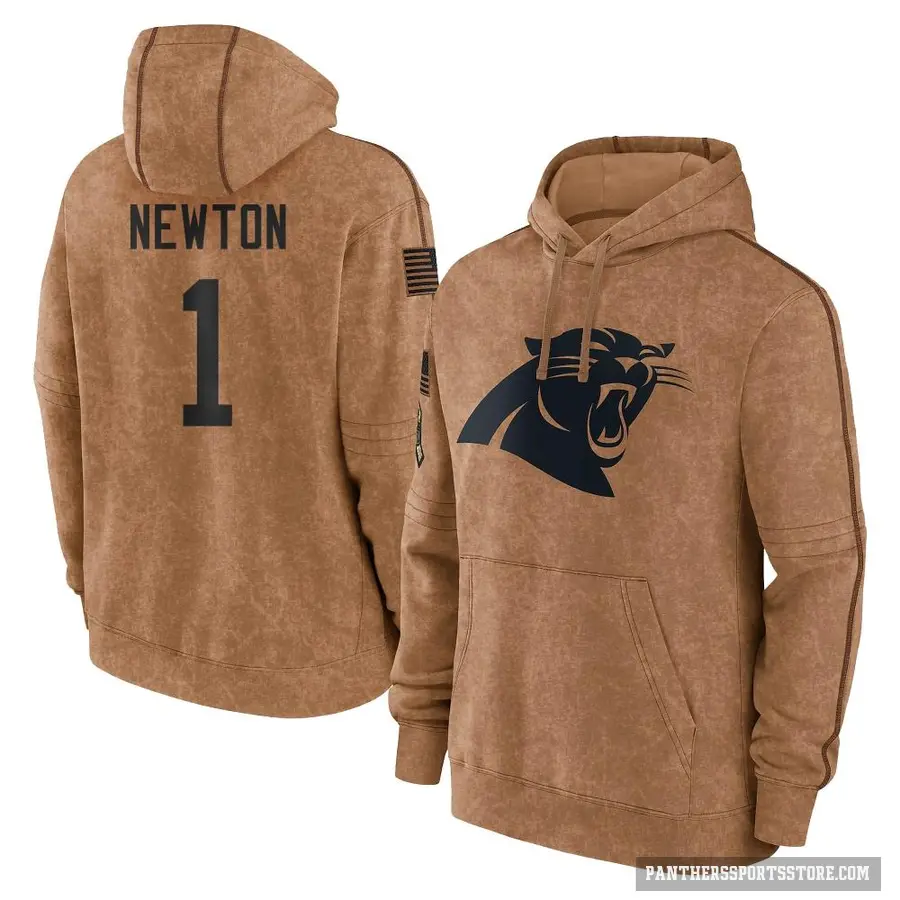 Men's ＃1 Cam Newton Carolina Panthers Brown 2023 Salute To Service Club Pullover Hoodie