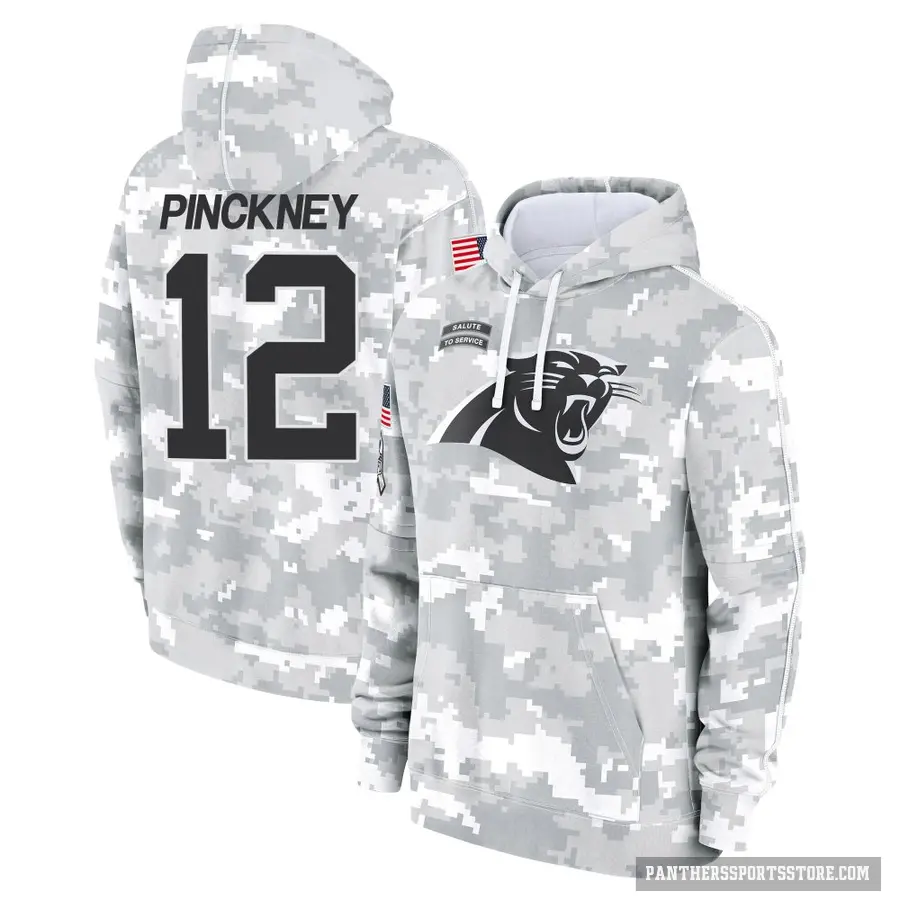 Men's ＃12 Sam Pinckney Carolina Panthers Arctic Camo 2024 Salute to Service Club Fleece Pullover Hoodie