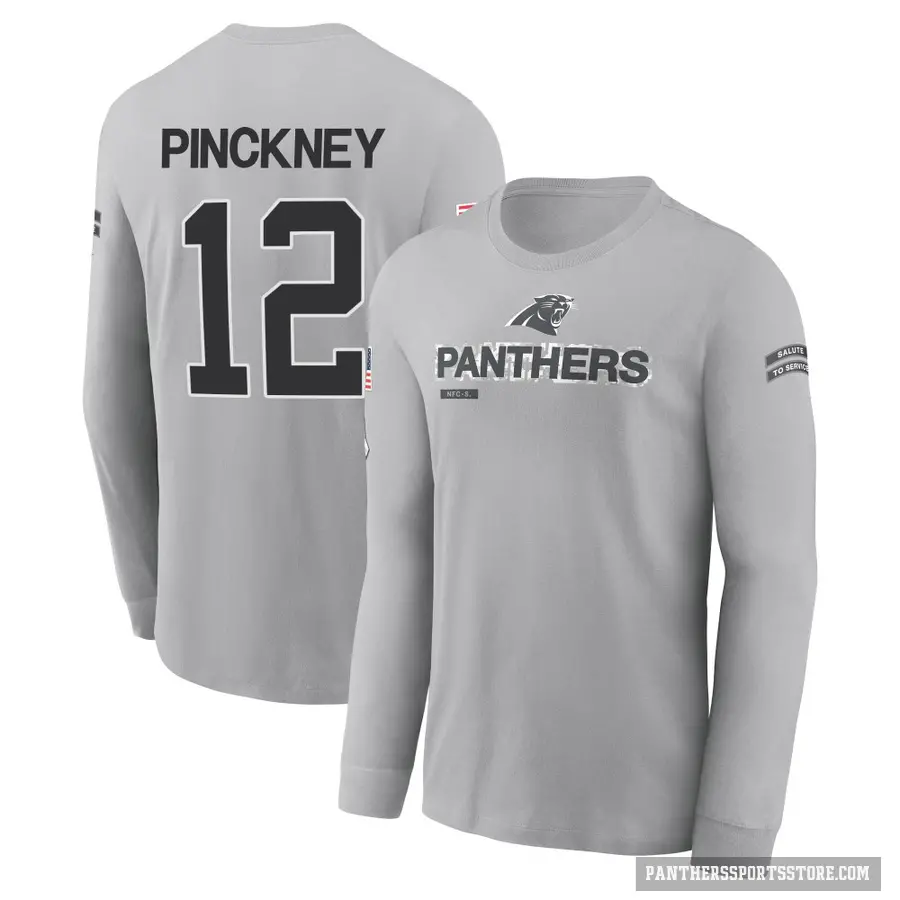 Men's ＃12 Sam Pinckney Carolina Panthers Gray 2024 Salute to Service Long Sleeve T-Shirt