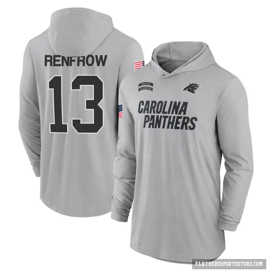 Men's ＃13 Hunter Renfrow Carolina Panthers Gray 2024 Salute to Service Lightweight Performance Long Sleeve Hooded T-Shirt