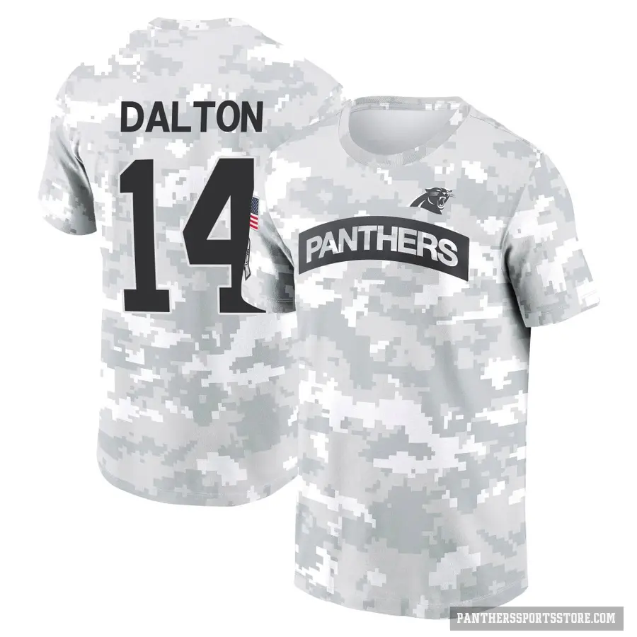 Men's ＃14 Andy Dalton Carolina Panthers Camo Arctic 2024 Salute to Service Performance T-Shirt