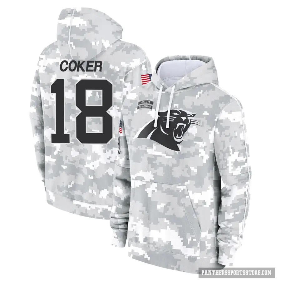Men's ＃18 Jalen Coker Carolina Panthers Arctic Camo 2024 Salute to Service Club Fleece Pullover Hoodie