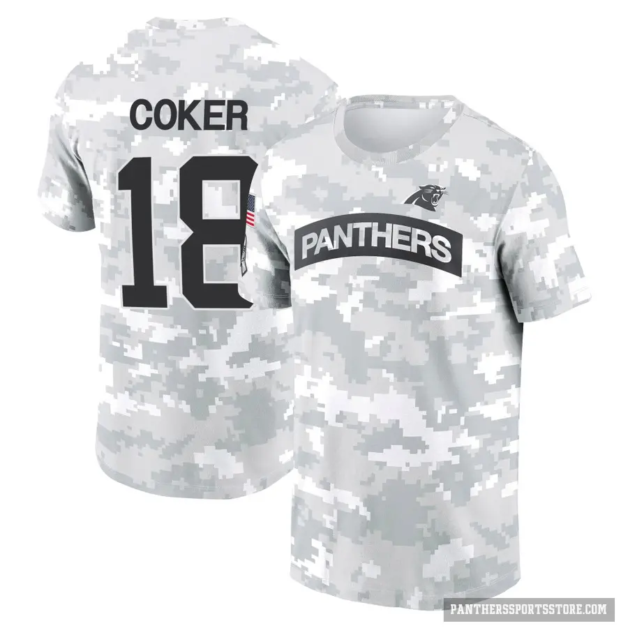 Men's ＃18 Jalen Coker Carolina Panthers Camo Arctic 2024 Salute to Service Performance T-Shirt
