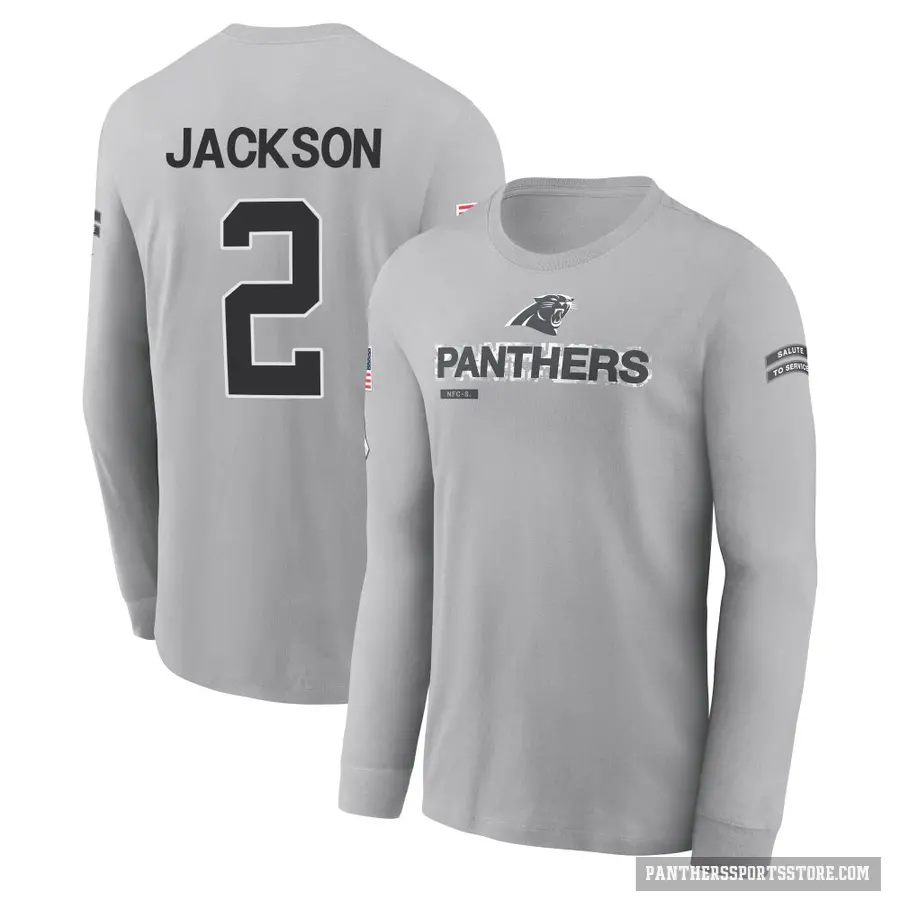 Men's ＃2 Michael Jackson Carolina Panthers Gray 2024 Salute to Service Long Sleeve T-Shirt