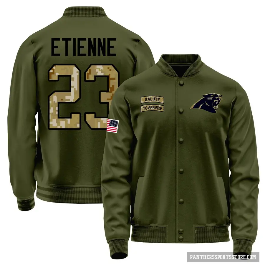 Men's ＃23 Trevor Etienne Carolina Panthers Olive Salute to Service Sideline Performance Jacket