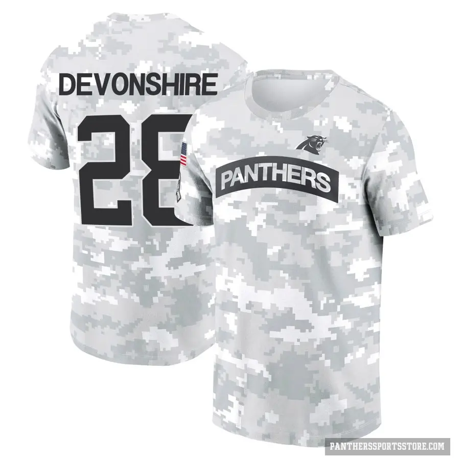 Men's ＃28 M.J. Devonshire Carolina Panthers Camo Arctic 2024 Salute to Service Performance T-Shirt