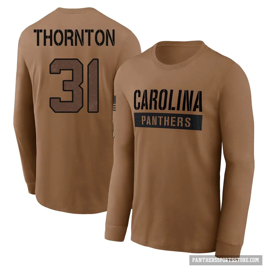 Men's ＃31 Corey Thornton Carolina Panthers Brown 2023 Salute To Service Long Sleeve T-Shirt