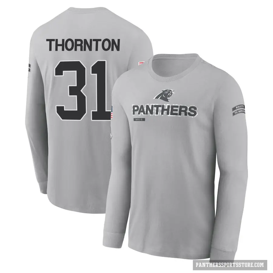 Men's ＃31 Corey Thornton Carolina Panthers Gray 2024 Salute to Service Long Sleeve T-Shirt