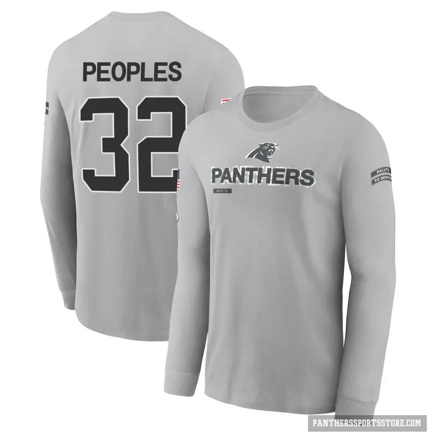 Men's ＃32 Camerun Peoples Carolina Panthers Gray 2024 Salute to Service Long Sleeve T-Shirt