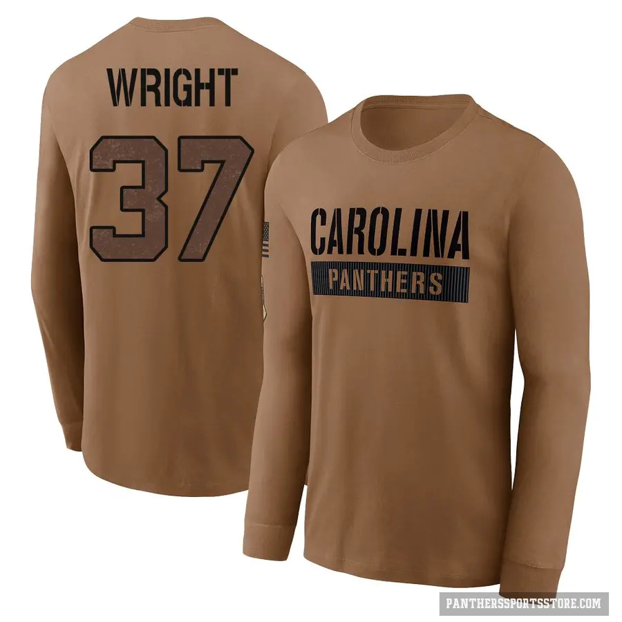 Men's ＃37 Matthew Wright Carolina Panthers Brown 2023 Salute To Service Long Sleeve T-Shirt