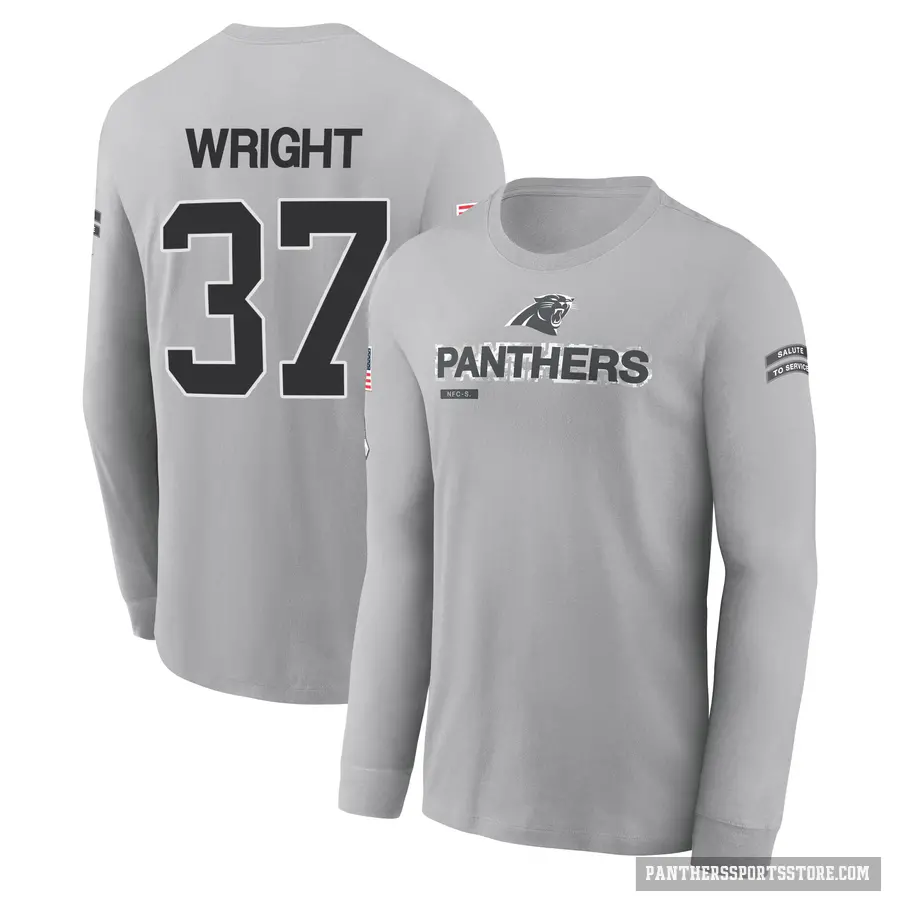 Men's ＃37 Matthew Wright Carolina Panthers Gray 2024 Salute to Service Long Sleeve T-Shirt