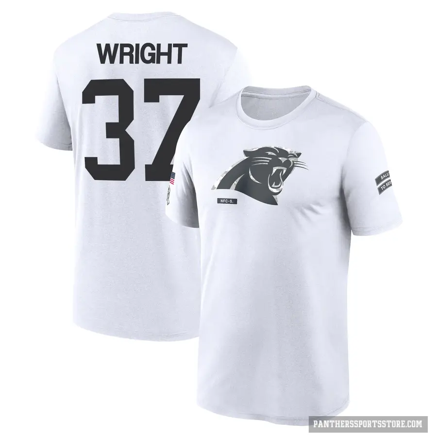 Men's ＃37 Matthew Wright Carolina Panthers White 2024 Salute to Service Performance T-Shirt