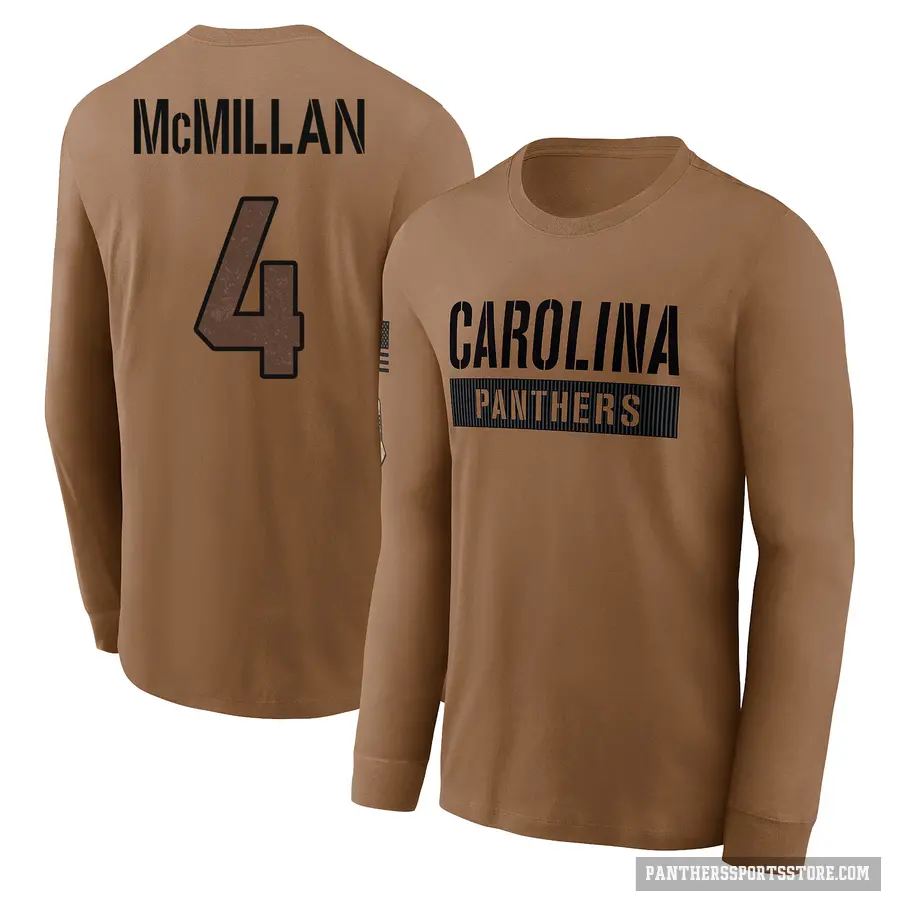 Men's ＃4 Tetairoa McMillan Carolina Panthers Brown 2023 Salute To Service Long Sleeve T-Shirt