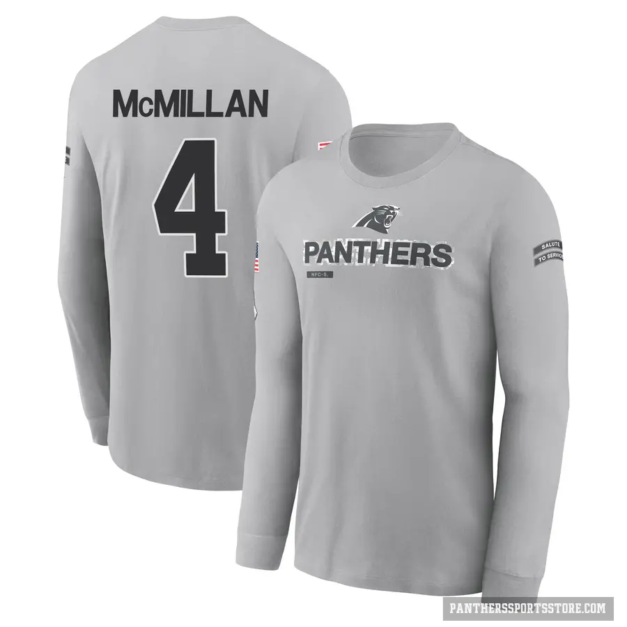 Men's ＃4 Tetairoa McMillan Carolina Panthers Gray 2024 Salute to Service Long Sleeve T-Shirt