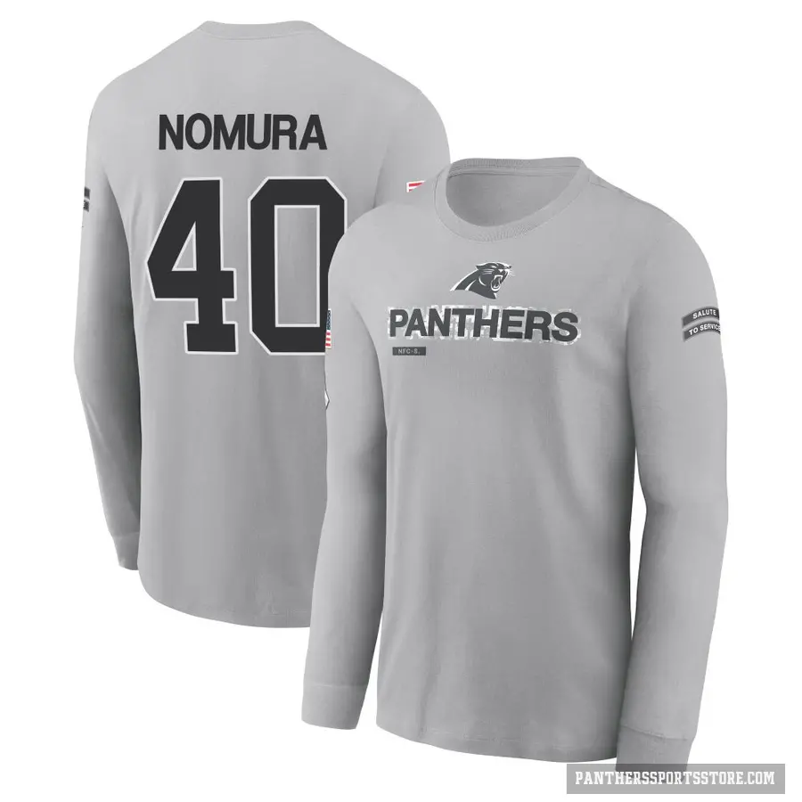 Men's ＃40 Tuasivi Nomura Carolina Panthers Gray 2024 Salute to Service Long Sleeve T-Shirt