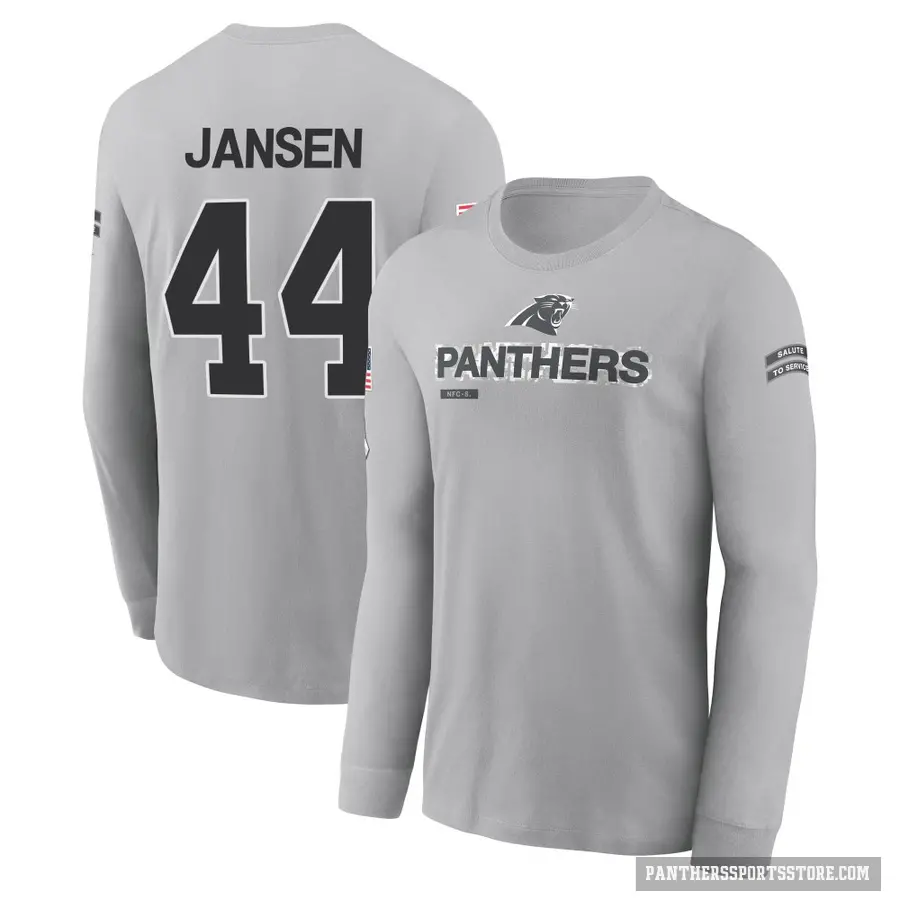 Men's ＃44 JJ Jansen Carolina Panthers Gray 2024 Salute to Service Long Sleeve T-Shirt