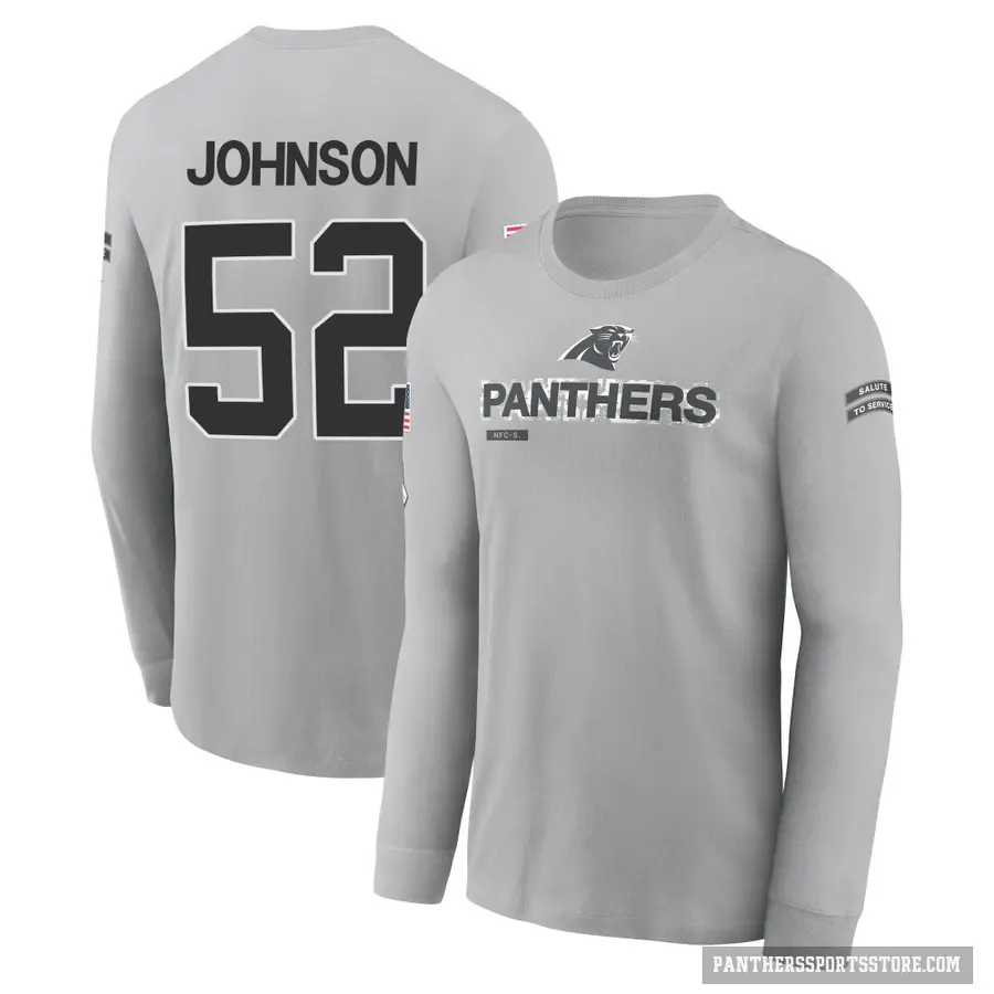 Men's ＃52 DJ Johnson Carolina Panthers Gray 2024 Salute to Service Long Sleeve T-Shirt