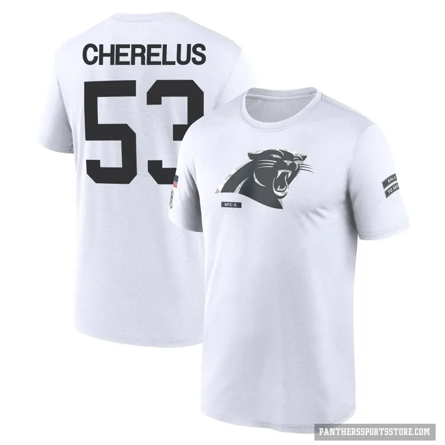Men's ＃53 Claudin Cherelus Carolina Panthers White 2024 Salute to Service Performance T-Shirt