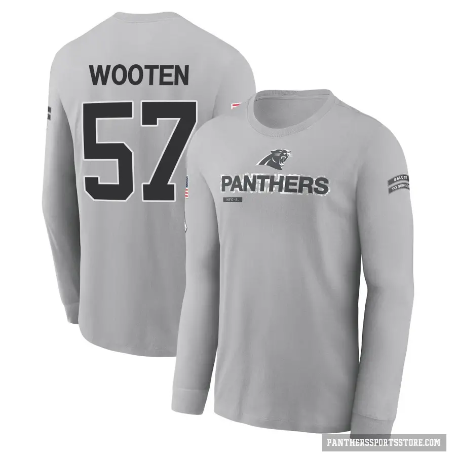 Men's ＃57 Chandler Wooten Carolina Panthers Gray 2024 Salute to Service Long Sleeve T-Shirt