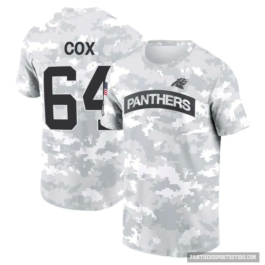 Men's ＃64 Bryan Cox Carolina Panthers Camo Arctic 2024 Salute to Service Performance T-Shirt