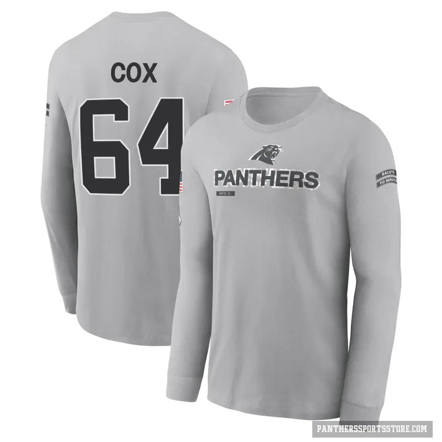 Men's ＃64 Bryan Cox Carolina Panthers Gray 2024 Salute to Service Long Sleeve T-Shirt