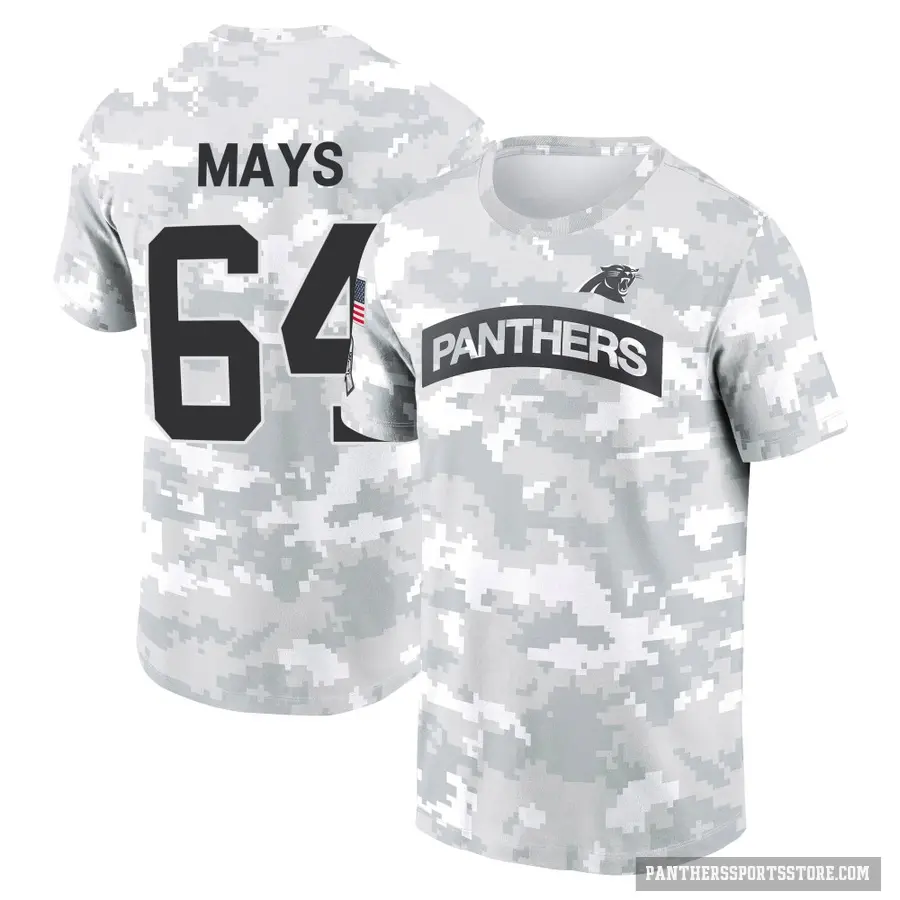 Men's ＃64 Cade Mays Carolina Panthers Camo Arctic 2024 Salute to Service Performance T-Shirt