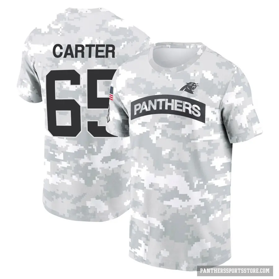 Men's ＃65 Ja'Tyre Carter Carolina Panthers Camo Arctic 2024 Salute to Service Performance T-Shirt