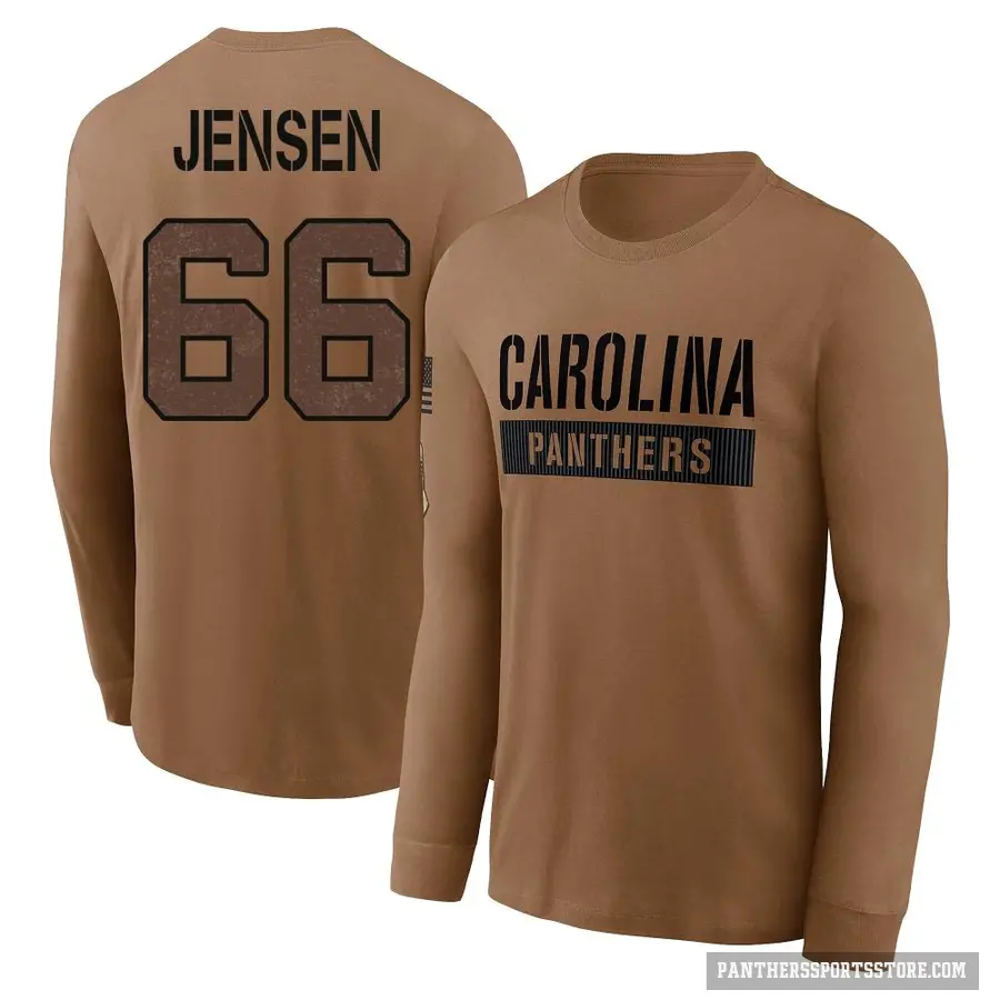 Men's ＃66 Nash Jensen Carolina Panthers Brown 2023 Salute To Service Long Sleeve T-Shirt