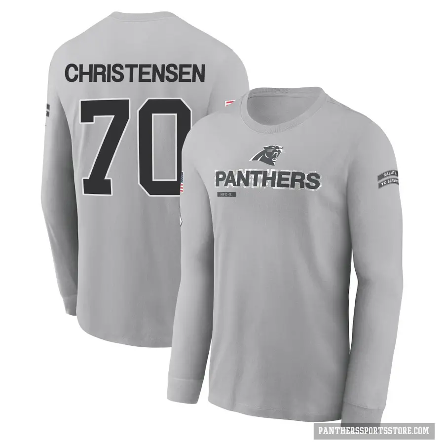 Men's ＃70 Brady Christensen Carolina Panthers Gray 2024 Salute to Service Long Sleeve T-Shirt