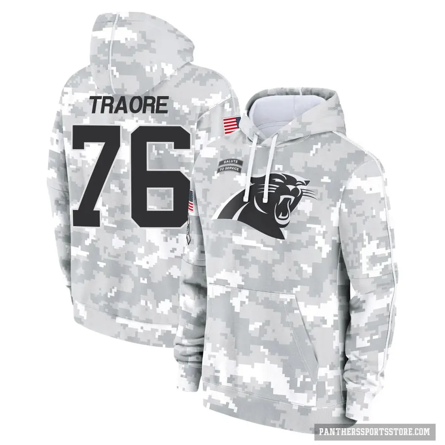 Men's ＃76 Badara Traore Carolina Panthers Arctic Camo 2024 Salute to Service Club Fleece Pullover Hoodie