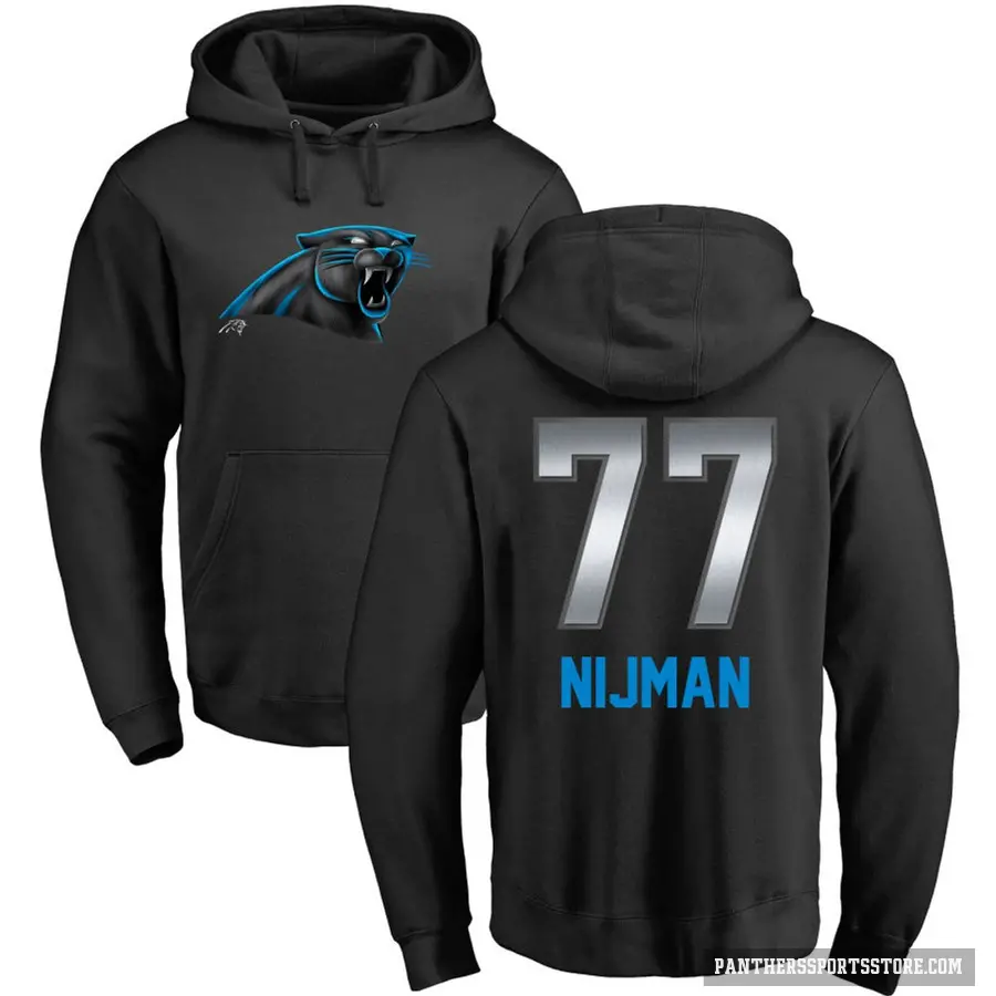 Men's ＃77 Yosh Nijman Carolina Panthers Black Midnight Mascot Pullover Hoodie