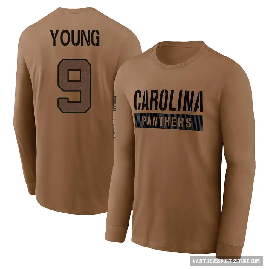 Men's ＃9 Bryce Young Carolina Panthers Brown 2023 Salute To Service Long Sleeve T-Shirt