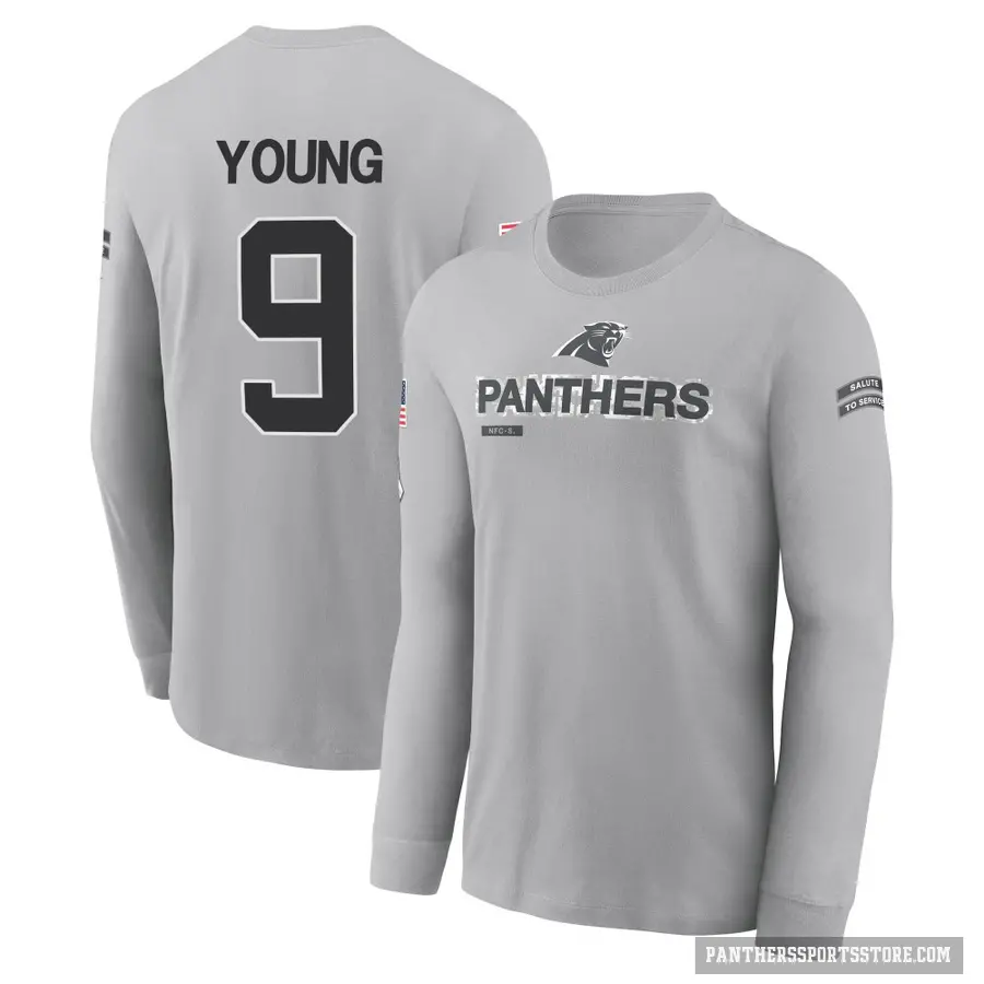 Men's ＃9 Bryce Young Carolina Panthers Gray 2024 Salute to Service Long Sleeve T-Shirt
