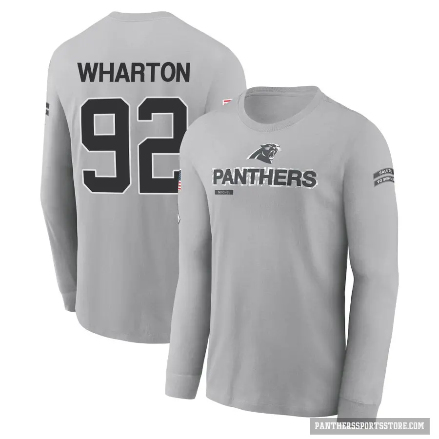 Men's ＃92 Tershawn Wharton Carolina Panthers Gray 2024 Salute to Service Long Sleeve T-Shirt