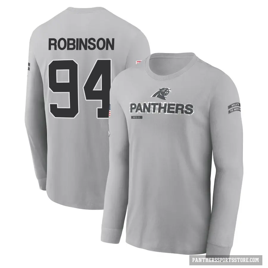Men's ＃94 A'Shawn Robinson Carolina Panthers Gray 2024 Salute to Service Long Sleeve T-Shirt