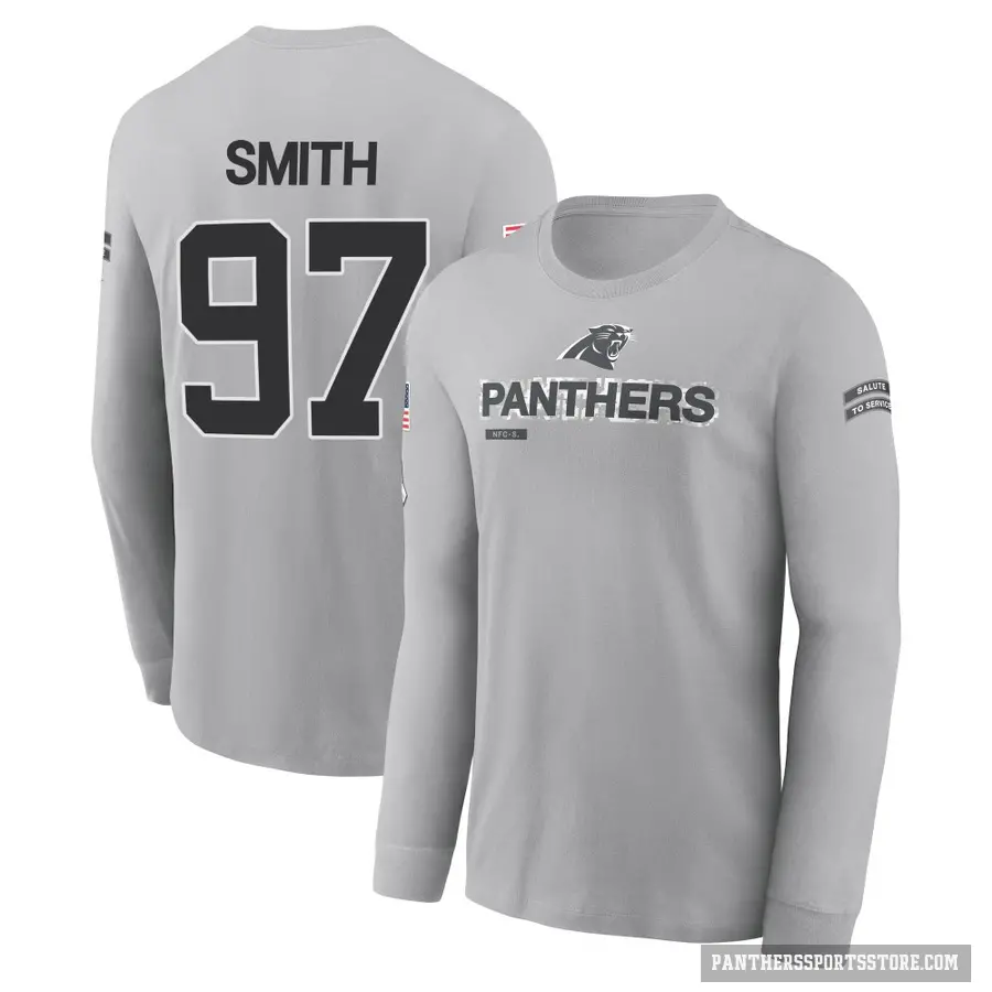 Men's ＃97 T.J. Smith Carolina Panthers Gray 2024 Salute to Service Long Sleeve T-Shirt