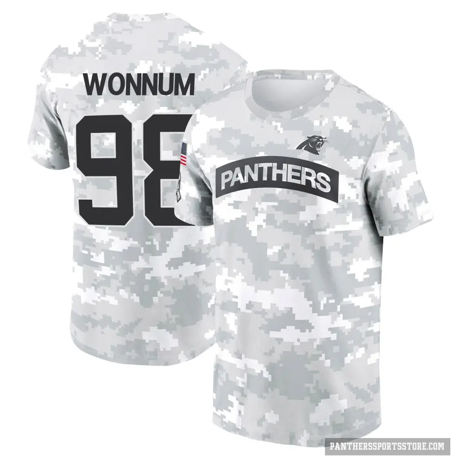 Men's ＃98 D.J. Wonnum Carolina Panthers Camo Arctic 2024 Salute to Service Performance T-Shirt