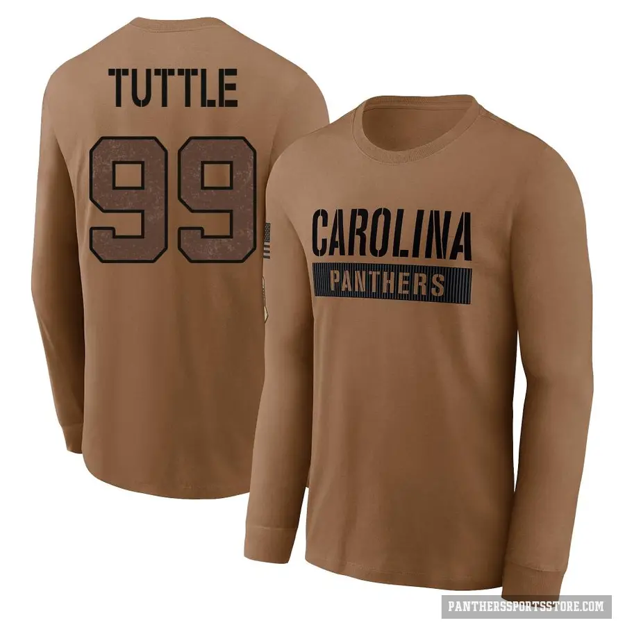 Men's ＃99 Shy Tuttle Carolina Panthers Brown 2023 Salute To Service Long Sleeve T-Shirt