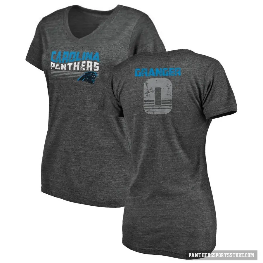 Women's ＃0 Colin Granger Carolina Panthers Black Retro V-Neck T-Shirt