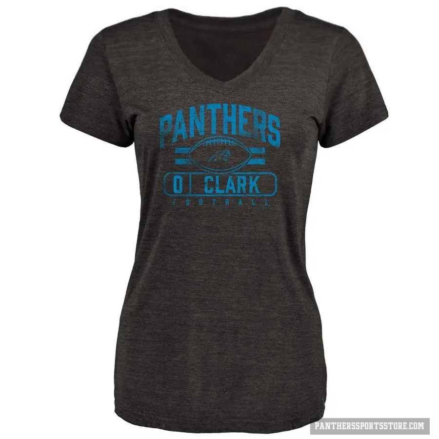 Women's ＃0 Jerrod Clark Carolina Panthers Black Flanker T-Shirt