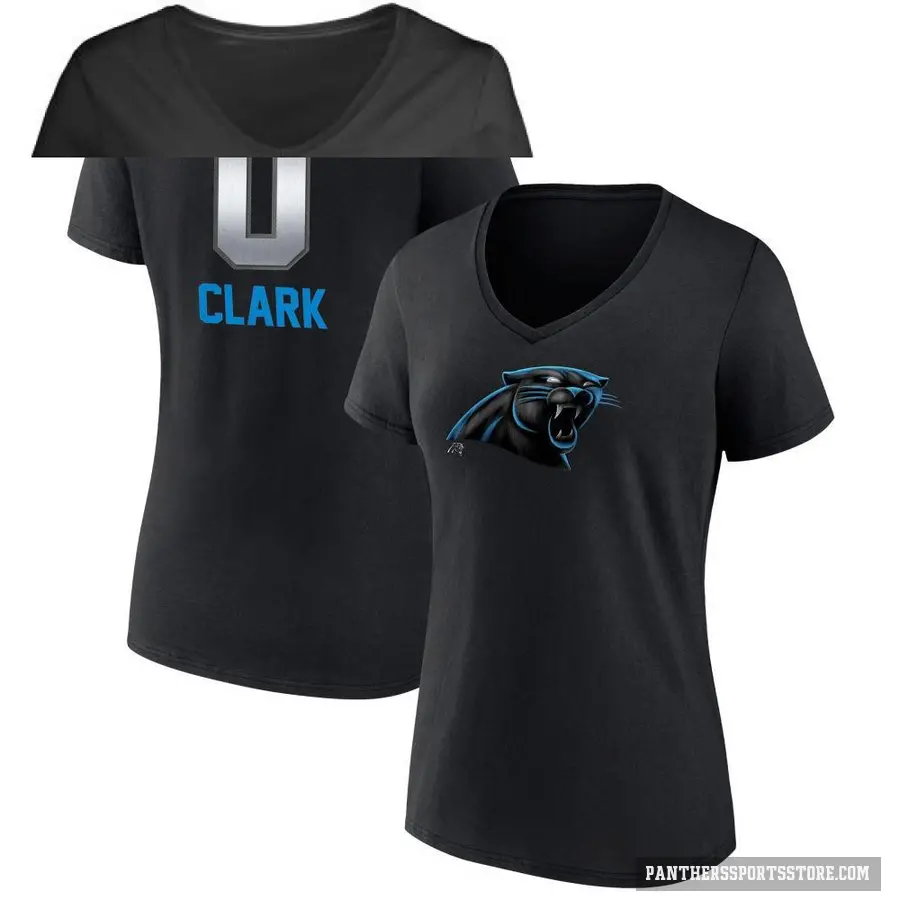 Women's ＃0 Jerrod Clark Carolina Panthers Black Midnight Mascot T-Shirt
