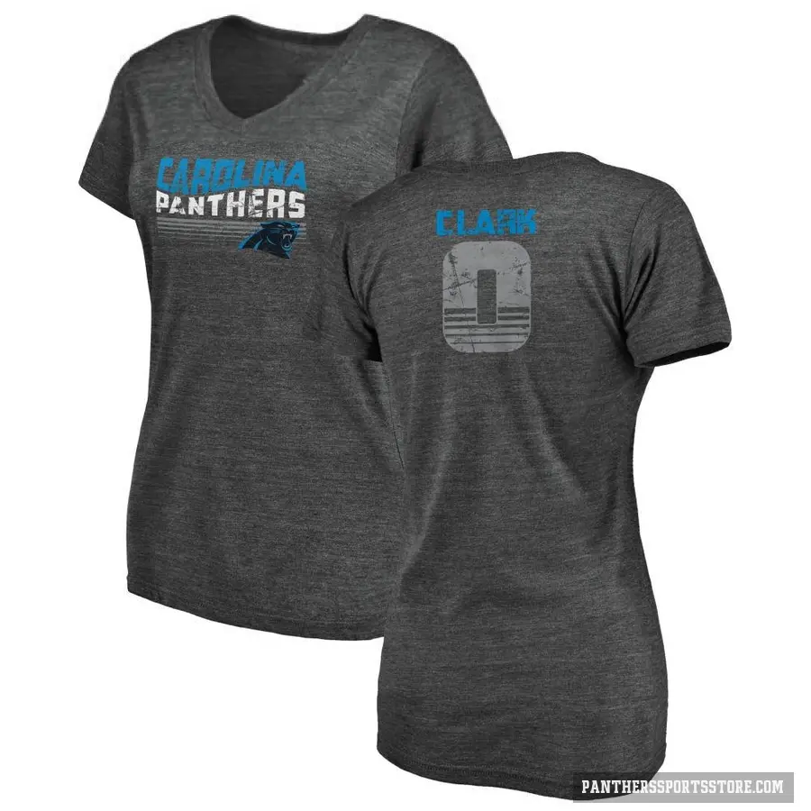 Women's ＃0 Jerrod Clark Carolina Panthers Black Retro V-Neck T-Shirt