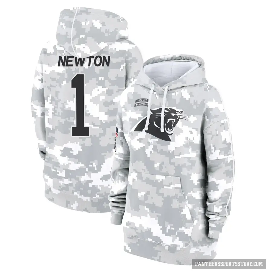 Women's ＃1 Cam Newton Carolina Panthers Arctic Camo 2024 Salute to Service Club Fleece Pullover Hoodie