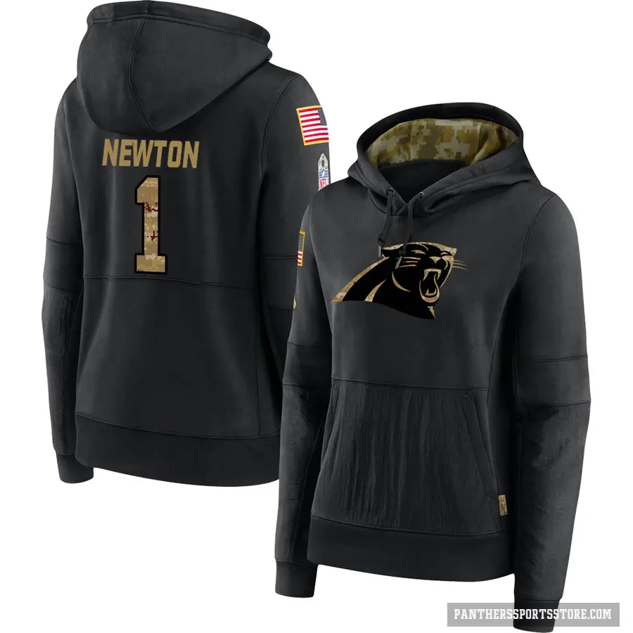 Women's ＃1 Cam Newton Carolina Panthers Black 2020 Salute to Service Sideline Performance Pullover Hoodie