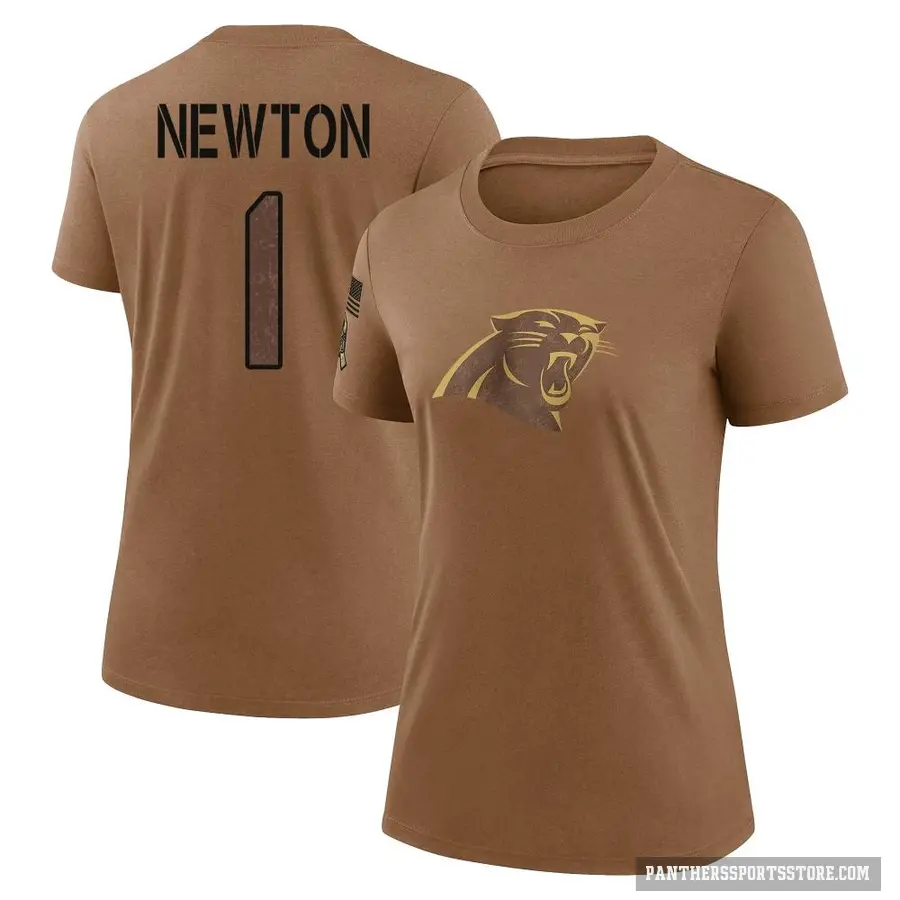 Women's ＃1 Cam Newton Carolina Panthers Brown 2023 Salute To Service Performance T-Shirt