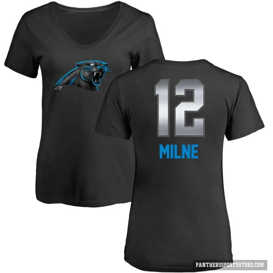 Women's ＃12 Dax Milne Carolina Panthers Black Midnight Mascot T-Shirt