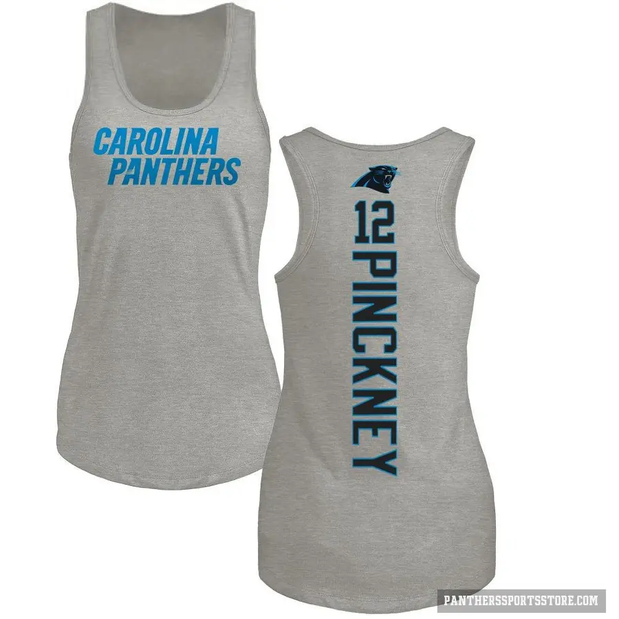 Women's ＃12 Sam Pinckney Carolina Panthers Ash Backer Tank Top