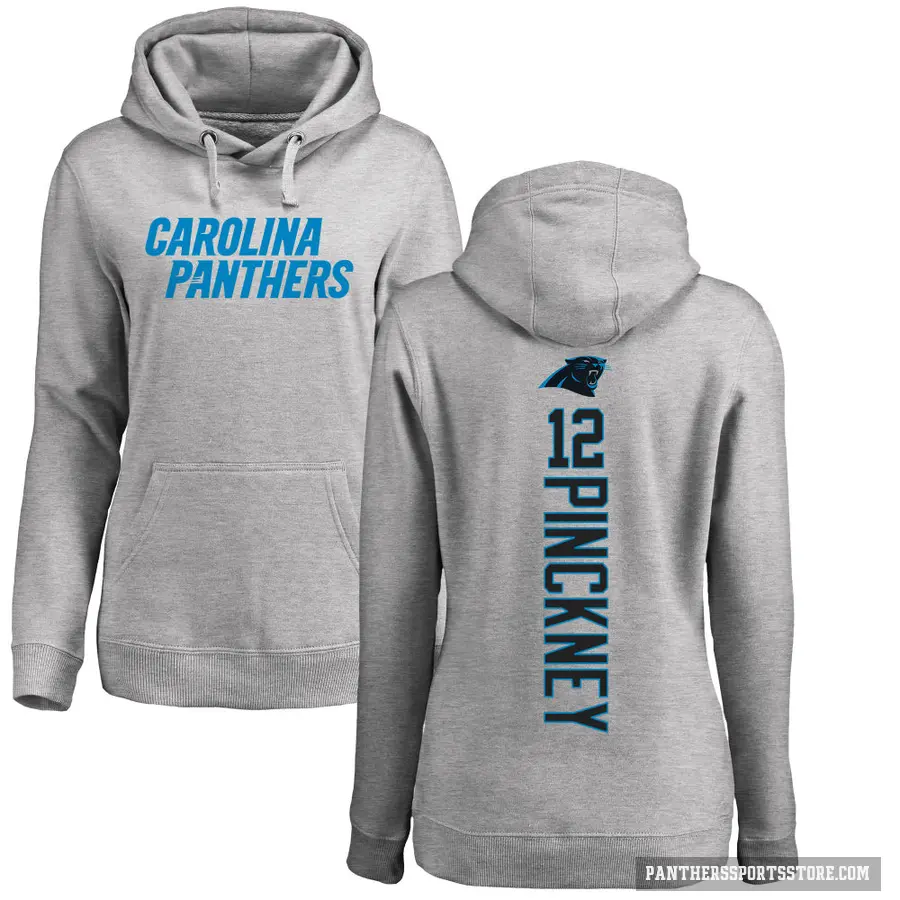 Women's ＃12 Sam Pinckney Carolina Panthers Pro Line Ash Backer Pullover Hoodie