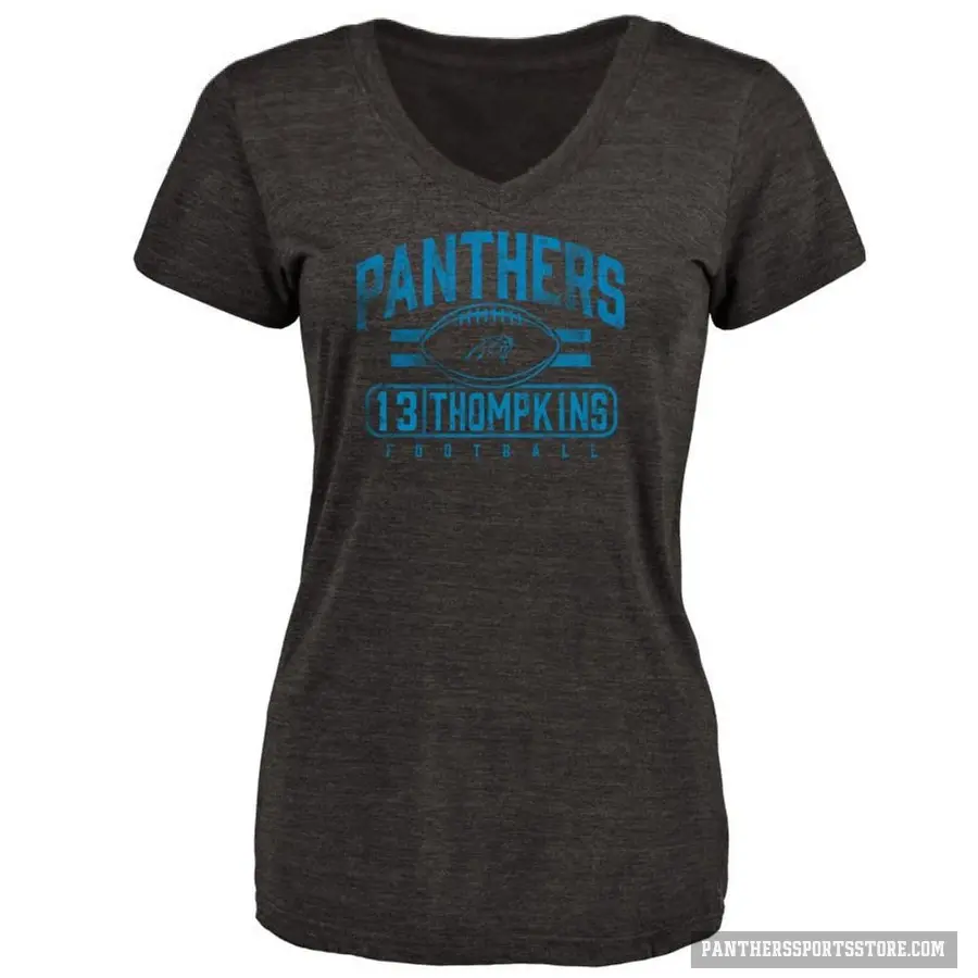Women's ＃13 Deven Thompkins Carolina Panthers Black Flanker T-Shirt